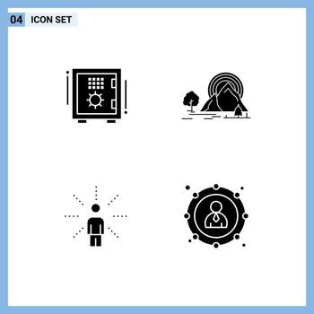 4 Universal Solid Glyphs Set for Web and Mobile Applications bank rainbow safe hill feel Editable Vector Design Elements