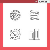 Modern Set of 4 Filledline Flat Colors Pictograph of aperture cake movie computer food Editable Vector Design Elements