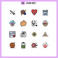 16 Universal Flat Color Filled Lines Set for Web and Mobile Applications web gear ecology document like Editable Creative Vector Design Elements