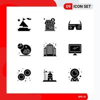 Mobile Interface Solid Glyph Set of 9 Pictograms of estate marketing computing grown analysis Editable Vector Design Elements