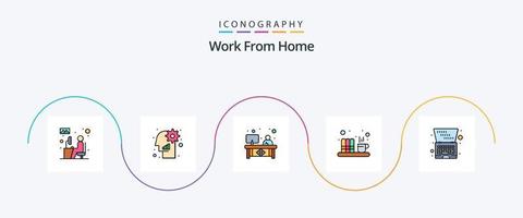 Work From Home Line Filled Flat 5 Icon Pack Including file. coffee. setting. monitor. workplace vector