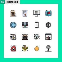 Flat Color Filled Line Pack of 16 Universal Symbols of add social computer media advertising Editable Creative Vector Design Elements