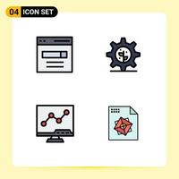 Universal Icon Symbols Group of 4 Modern Filledline Flat Colors of communication chart search gear screen Editable Vector Design Elements