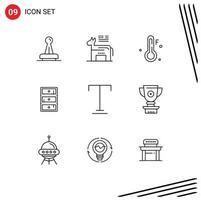 Set of 9 Vector Outlines on Grid for cupboard cabinet american safe temperature Editable Vector Design Elements