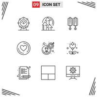 Pictogram Set of 9 Simple Outlines of business man business pendant love heart Editable Vector Design Elements