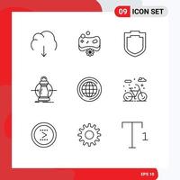 Pack of 9 creative Outlines of world lower spa expense consumption Editable Vector Design Elements