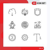 Pack of 9 creative Outlines of world lower spa expense consumption Editable Vector Design Elements