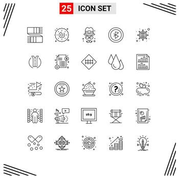 conjunto de pictogramas de 25 líneas simples de seo marketing avatar señal bluetooth elementos de diseño vectorial editables vector