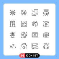 Pictogram Set of 16 Simple Outlines of string light address lamp mail Editable Vector Design Elements