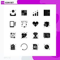 Group of 16 Solid Glyphs Signs and Symbols for wireframe positions make performance achievements Editable Vector Design Elements