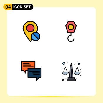 4 colores planos de línea de relleno de vector temático y símbolos editables de elementos de diseño de vector editables de burbuja de grúa de pin de mensaje de ubicación
