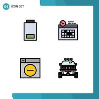 Set of 4 Vector Filledline Flat Colors on Grid for battery design status clock minimize Editable Vector Design Elements