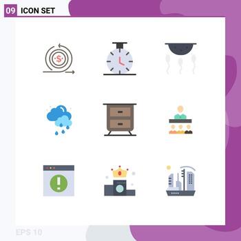 9 User Interface Flat Color Pack of modern Signs and Symbols of meeting drawer biology weather cloud Editable Vector Design Elements