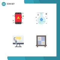 Group of 4 Flat Icons Signs and Symbols for map paint roller energy science tool Editable Vector Design Elements