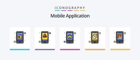 la línea de aplicaciones móviles llenó un paquete de 5 íconos que incluye medios. Wifi. aplicación teléfono. aplicación diseño de iconos creativos vector