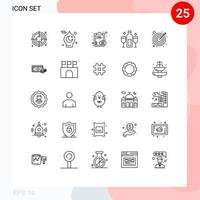 paquete de 25 líneas modernas, signos y símbolos para medios impresos web, como flecha, champán, celebración de ojos, elementos de diseño de vectores editables con alcohol