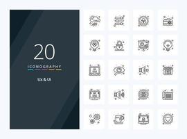 20 icono de esquema de ux y ui para presentación vector