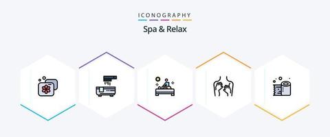 spa y relax paquete de iconos de 25 líneas completas que incluye papel de limpieza. spa. masaje. sexy. belleza vector