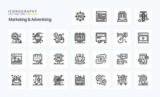 paquete de iconos de 25 líneas de marketing y publicidad vector