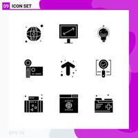 Set of 9 Vector Solid Glyphs on Grid for up arrow bulb video camera handycam Editable Vector Design Elements