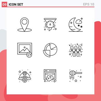 Editable Vector Line Pack of 9 Simple Outlines of diagram chart halloween analysis photo Editable Vector Design Elements