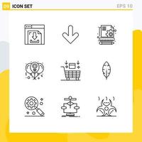 Pack of 9 Modern Outlines Signs and Symbols for Web Print Media such as cart women content love day Editable Vector Design Elements