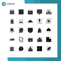 Universal Icon Symbols Group of 25 Modern Solid Glyphs of living watch all tv control Editable Vector Design Elements