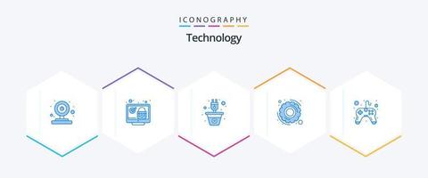 Technology 25 Blue icon pack including control. options. security. gear. power vector