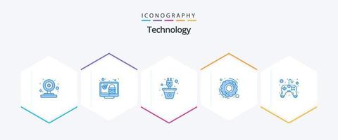 tecnología 25 paquete de iconos azules que incluye control. opciones seguridad. engranaje. poder vector