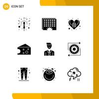 9 User Interface Solid Glyph Pack of modern Signs and Symbols of job business easter dairy breakfast Editable Vector Design Elements