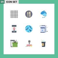 Mobile Interface Flat Color Set of 9 Pictograms of internet world cloud signs map Editable Vector Design Elements