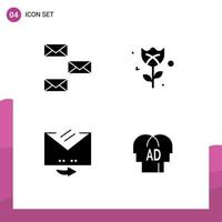 4 User Interface Solid Glyph Pack of modern Signs and Symbols of back email email romance reply Editable Vector Design Elements