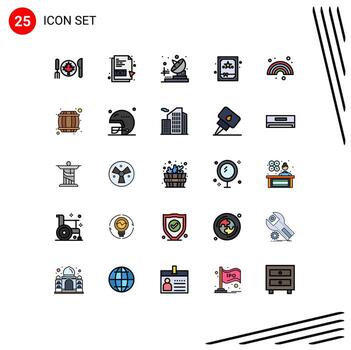 Pack of 25 Modern Filled line Flat Colors Signs and Symbols for Web Print Media such as rainbow forecast radio color box Editable Vector Design Elements