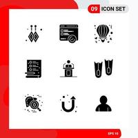 User Interface Pack of 9 Basic Solid Glyphs of professional person hot speaker process Editable Vector Design Elements