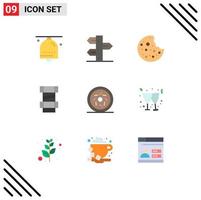 Mobile Interface Flat Color Set of 9 Pictograms of food engineering vacation construction slice Editable Vector Design Elements