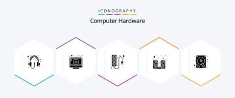 paquete de iconos de 25 glifos de hardware de computadora que incluye la unidad. altavoz. electrónica. música. computadora vector