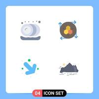 Set of 4 Vector Flat Icons on Grid for kitchen right computer graphics modeling tool hill Editable Vector Design Elements
