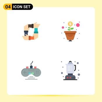grupo de 4 iconos planos, signos y símbolos para el controlador de trabajo en equipo, controlador de juego de crecimiento de manos, elementos de diseño vectorial editables vector