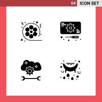 Editable Vector Line Pack of 4 Simple Solid Glyphs of film cloud application service video recuperation cloud service configure Editable Vector Design Elements