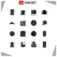 Group of 16 Modern Solid Glyphs Set for landscape network office smart home Editable Vector Design Elements