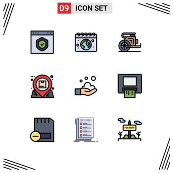 9 Universal Filledline Flat Color Signs Symbols of inbox communication day location prince Editable Vector Design Elements