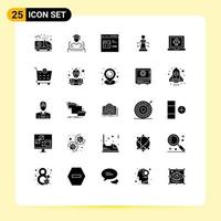 User Interface Pack of 25 Basic Solid Glyphs of app strategy code laptop development Editable Vector Design Elements
