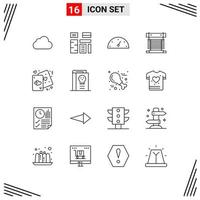 16 Universal Outline Signs Symbols of cards cpu premium cooling computer Editable Vector Design Elements