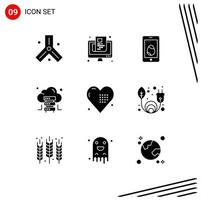 Set of 9 Modern UI Icons Symbols Signs for event server screen hosting egg Editable Vector Design Elements