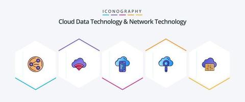 Cloud Data Technology And Network Technology 25 FilledLine icon pack including connection. find. cloud . search. cloud vector