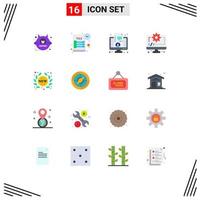 Pictogram Set of 16 Simple Flat Colors of sticker label coaching gear coding Editable Pack of Creative Vector Design Elements