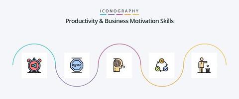 la línea de habilidades de productividad y motivación empresarial llenó el paquete de iconos planos 5 que incluye problemas. diariamente. trabaja. enfoque. esfuerzo vector