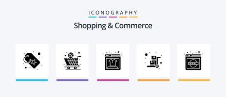 Shopping And Commerce Glyph 5 Icon Pack Including network domain. pushcart. online product. luggage trolley. handcart. Creative Icons Design vector
