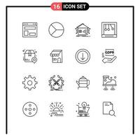 Group of 16 Outlines Signs and Symbols for newton calm graphical network house Editable Vector Design Elements