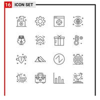 Pack of 16 creative Outlines of mind view application search eye Editable Vector Design Elements